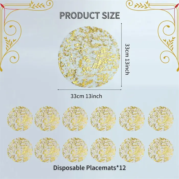 Set de Napperons Jetables Ronds en Feuille Métallique Dorée