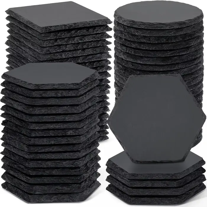 Sous-verres en ardoise en vrac, 8 pièces, carrés, ronds et hexagonaux de 4 pouces, blancs en pierre 