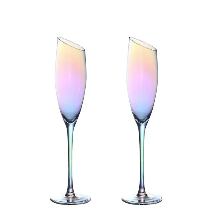 Verre à Vin en Clip Perlé, Flûtes à Champagne Oblique Arc-en-ciel, pour ixde Mariage, 2 Pièces