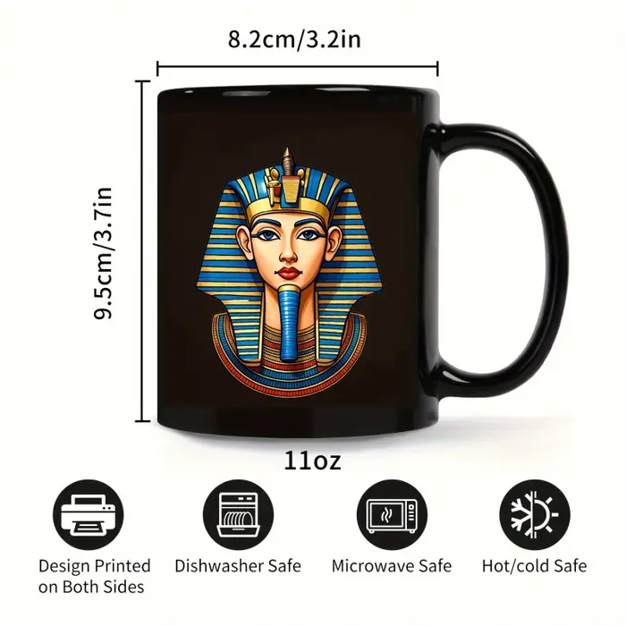 Tasse en céramique, design pharaon égyptien noir