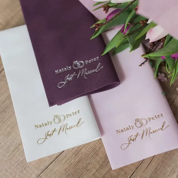 Serviettes personnalisées pour dîner de fiançailles et de mariage