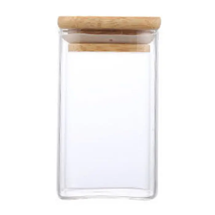 Récipients de stockage de nourriture en verre avec couvercle en bois