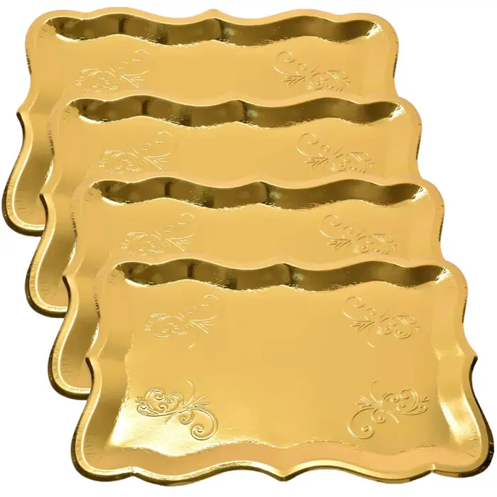 Plateau rectangulaire 10 pièces couleur unie avec bordure dorée pour mariage