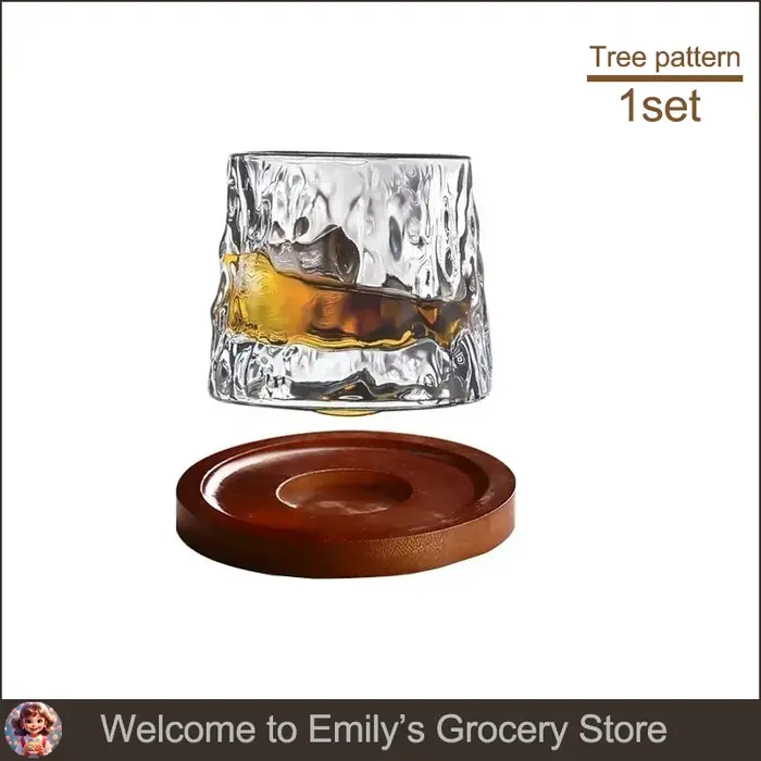 Verre à whisky rotatif avec Base en bois