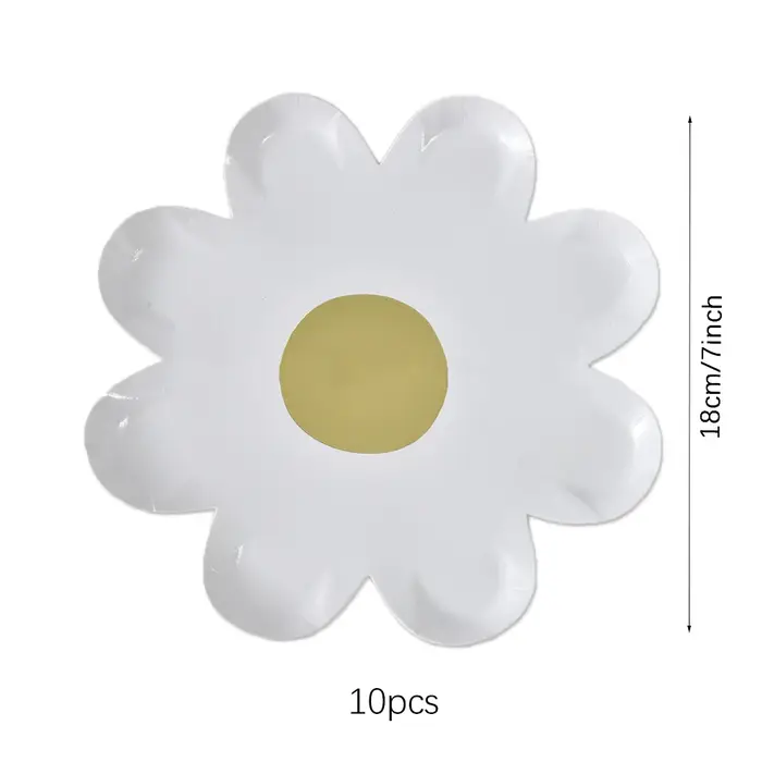 Lot de 10 assiettes jetables en papier motif marguerite pour gâteaux, desserts, fêtes d'anniversaire