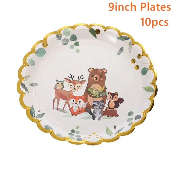 Assiettes de fête d'anniversaire en forêt, tasse, vaisselle, décor de fête d'anniversaire pour enfants, 1er Animal, forêt, Jungle, fournitures de fête prénatale