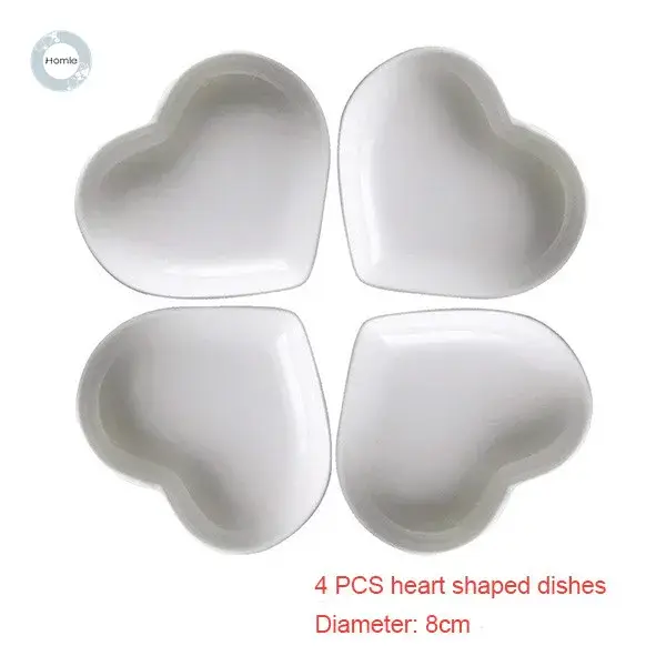 Homies plats en forme de cœur assiettes en céramique bibelot plat amour petite soucoupe Mini assiette à collation salade plateau à Sauce 4 pièces