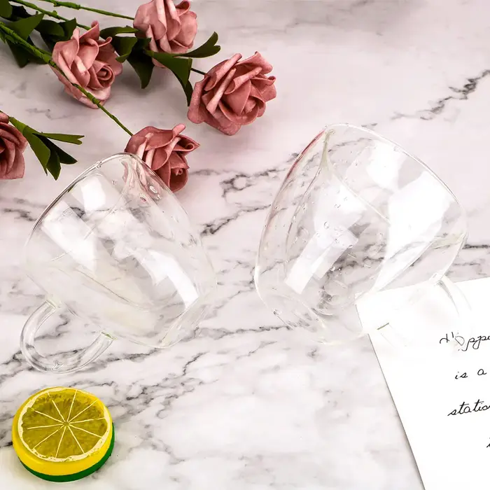 Tasse en verre à Double paroi en forme de cœur d'amour