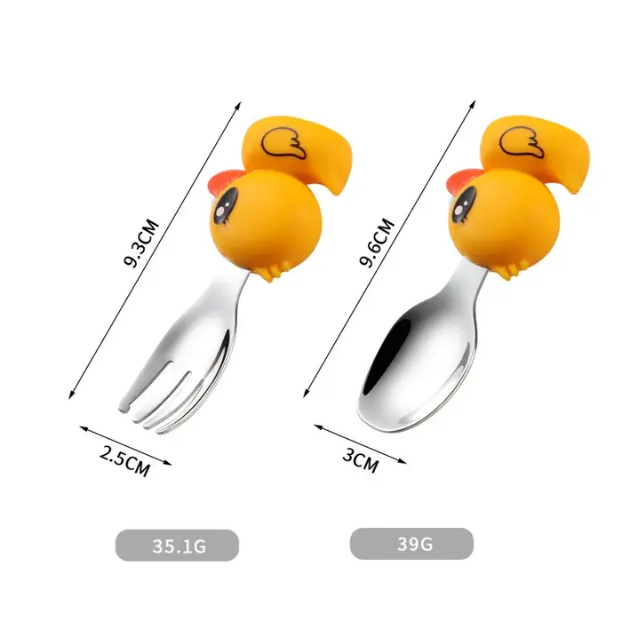 Vaisselle pour enfants en acier inoxydable 304, cuillère d'apprentissage pour bébé pour apprendre à