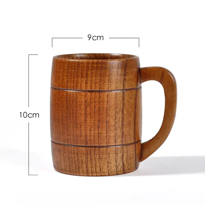 Tasse à café en bois artisanale de 320ml, verres naturels, tasse à bière Vintage en bois massif avec