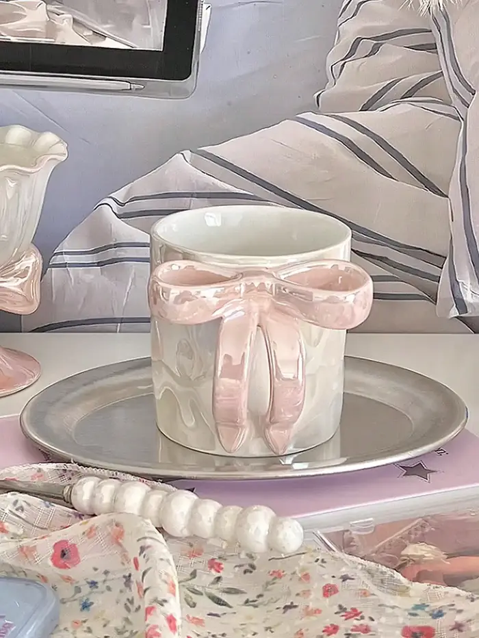 Mug en céramique style Ins avec nœud rêveur, de grande valeur esthétique, tasse à boire, tasse à caf