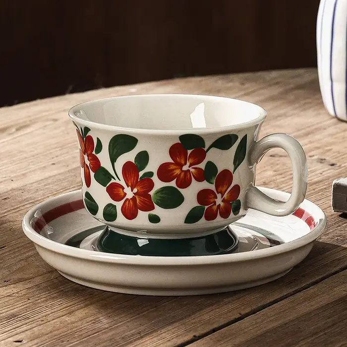 Tasse à café florale en céramique vintage française
