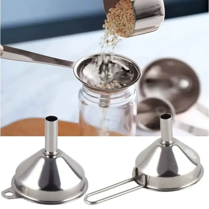 Entonnoir en acier inoxydable à large bouche, filtre à huile de cuisine, passoire avec poignée, outi