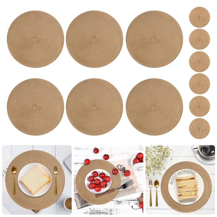 Ensemble de 12 tapis de Table rond tressé