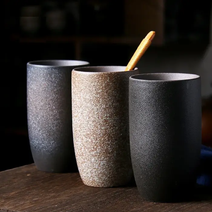 Tasses à café rétro en céramique brute