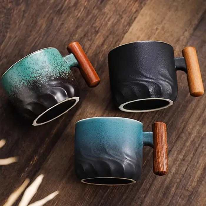 Tasse à café créative faite à la main, exquise, Vintage, avec manche en bois, tasses, verres, cuisine, Bar à manger, maison