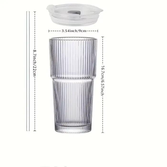 Tasse à café en verre à rayures de grande capacité