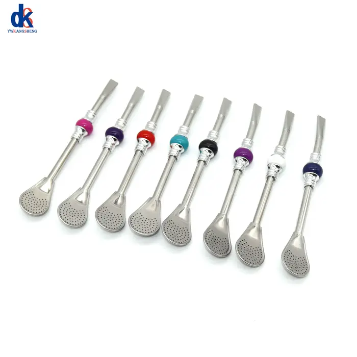 Cuillère à paille en acier inoxydable 304, 16cm 19cm, perle colorée, filtre à thé, Yerba Mate Bombil