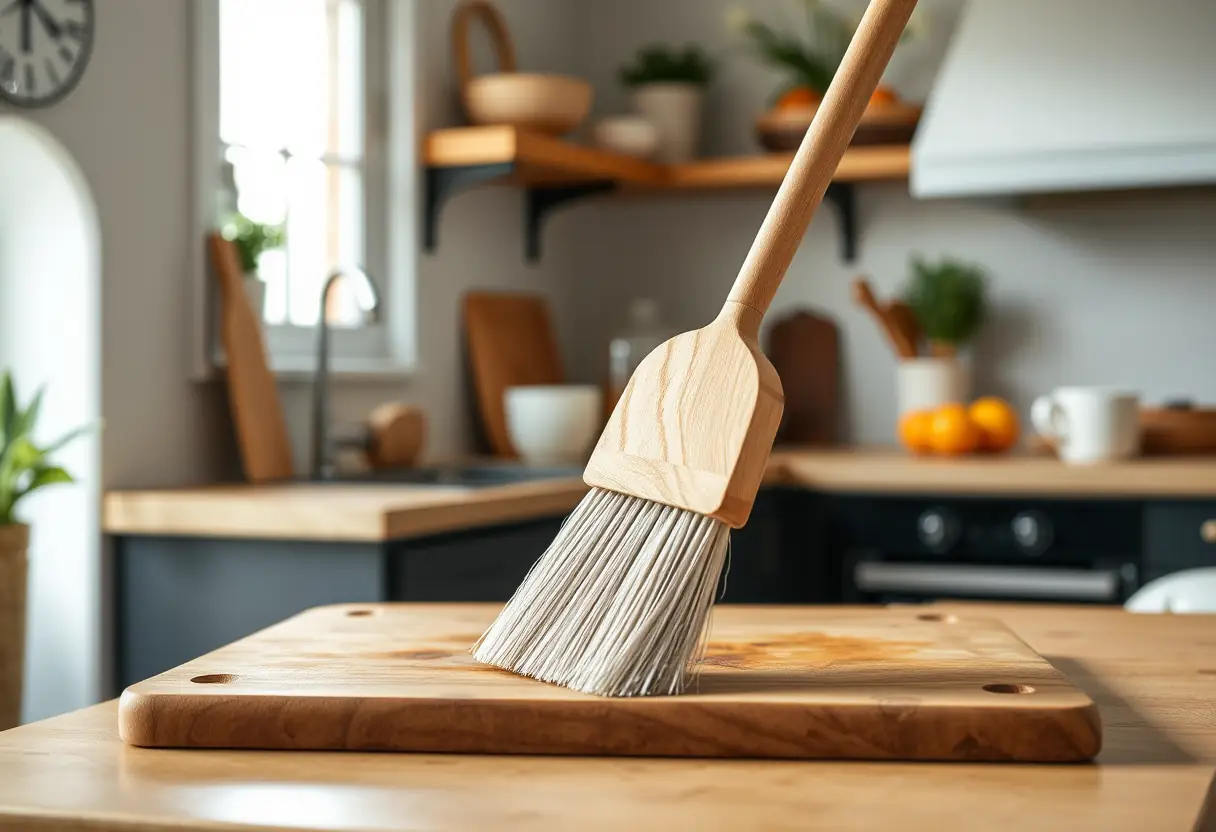 Brosse à poils raides pour nettoyer une planche à découper en bois