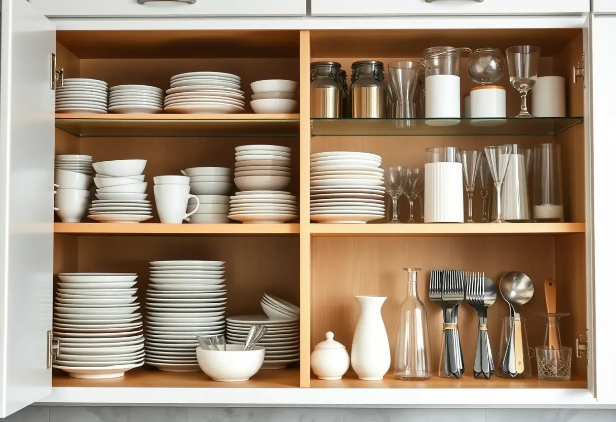 Meubles de cuisine avec vaisselle rangée soigneusement