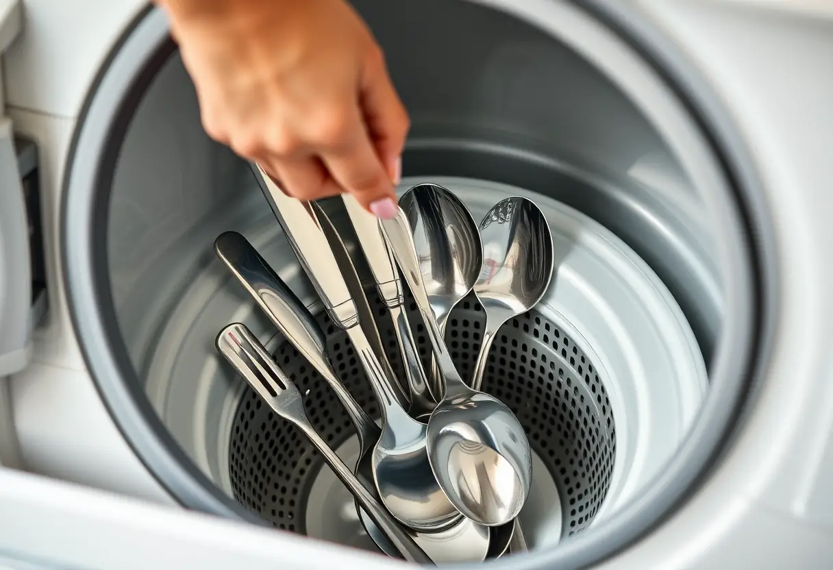 Main de personne mettant la vaisselle dans le lave-vaisselle